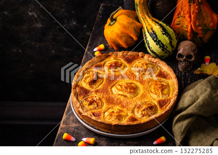 Halloween apple pie with scary faces Halloween apple pie with scary faces 132275285