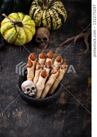 Halloween cookies in shape of witch finger 132275297