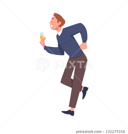Man Character on Holiday with Champagne Glass Celebrating Birthday Party Vector Illustration Man Character on Holiday with Champagne Glass Celebrating Birthday Party Vector Illustration 132275358