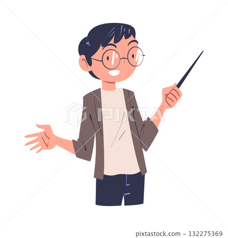 Man Teacher in Glasses with Pointer Engaged in Professional Job Vector Illustration 132275369