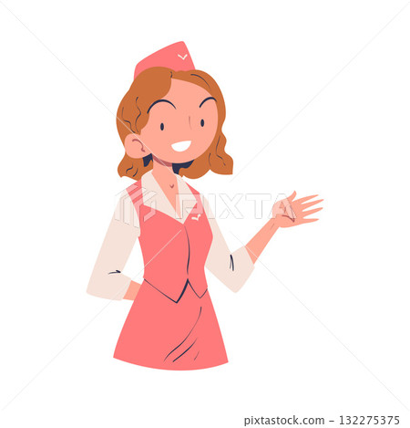 Woman Flight Attendant in Uniform Engaged in Professional Job Vector Illustration Woman Flight Attendant in Uniform Engaged in Professional Job Vector Illustration 132275375