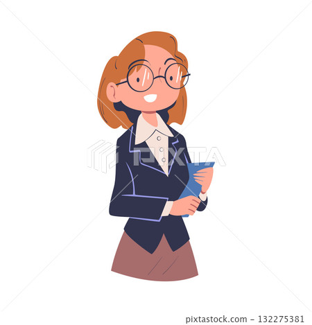 Woman Business and Office Worker in Glasses Engaged in Professional Job Vector Illustration 132275381
