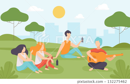 Man and Woman at Nature Enjoy Outdoor Activity Vector Illustration 132275462