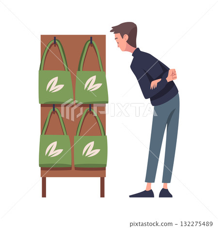 Man Character in Eco Market Choose Shopping Bag Vector Illustration 132275489