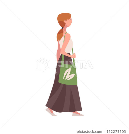 Woman Character in Eco Market with Shopping Bag Vector Illustration Woman Character in Eco Market with Shopping Bag Vector Illustration 132275503