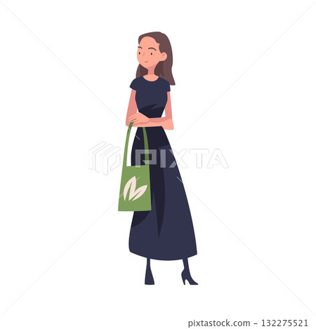 Woman Character in Eco Market with Shopping Bag Vector Illustration Woman Character in Eco Market with Shopping Bag Vector Illustration 132275521