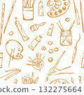 Hand drawn art tools seamless pattern. Art education wallpaper with pencil, paintbrush, palette, paint 132275664