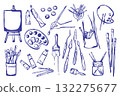 Art supplies, tools set. Painters equipment, drawing stationery 132275677