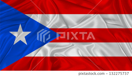 Flag of Puerto Rico with cloth texture. Close up of Puerto Rico flag waving 132275737