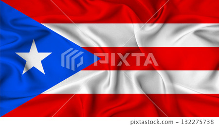 Realistic Puerto Rico flag waving. Close up of flag of Puerto Rico with cloth texture 132275738