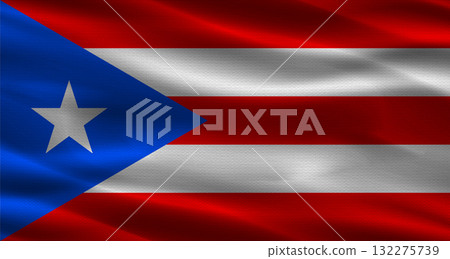 Puerto Rico flag with fabric texture. Realistic flag of Puerto Rico waving 132275739