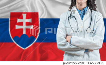 Medical professional on Slovakia flag. Healthcare and wellness in Slovakia, Concept Medical professional on Slovakia flag. Healthcare and wellness in Slovakia, Concept 132275938