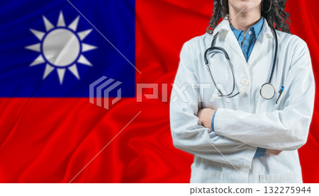 Medical professional on Taiwan flag. Healthcare and wellness in Taiwan, Concept 132275944