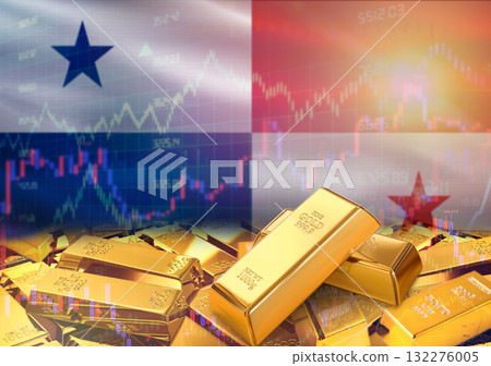 Gold bars on Panama flag in background. Gold bars stacked on Panamanian flag. Concept of Panama gold reserves Gold bars on Panama flag in background. Gold bars stacked on Panamanian flag. Concept of Panama gold reserves 132276005