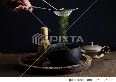 Tea Ceremony Essence. A serene matcha tea setup with traditional tools 132276008