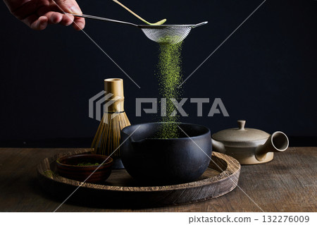 Tea Ceremony Essence. A serene matcha tea setup with traditional tools 132276009