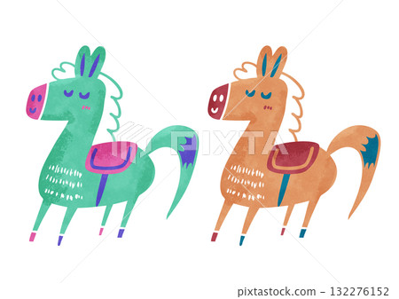 Pop and cute horse hand-drawn watercolor illustration set Pop and cute horse hand-drawn watercolor illustration set 132276152
