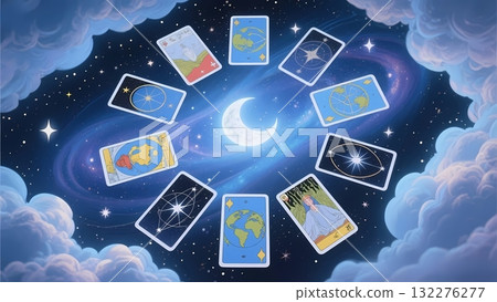 塔羅牌以月亮為中心排列在空間中 132276277