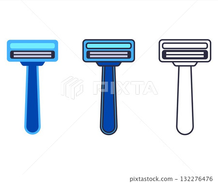 Blue disposable razor for shaving beard. Men's hygiene. 132276476