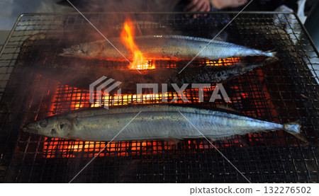 Charcoal grilled saury Charcoal grilled saury 132276502