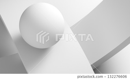 A clean, white composition featuring a sphere on intersecting angular planes, 3d 132276606