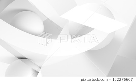 Clean, abstract white composition featuring curved strips and soft spheres. 3d art 132276607