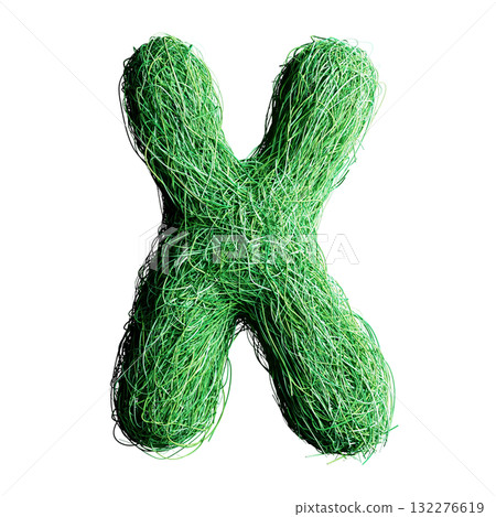 Eco Letter X Made of Green Grass Lines 132276619