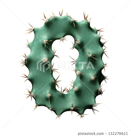 Creative Cactus-Inspired Letter Zero Design with Green Texture and Spikes 132276621