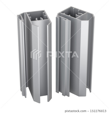 Aluminum profiles for construction, 3D rendering 132276813
