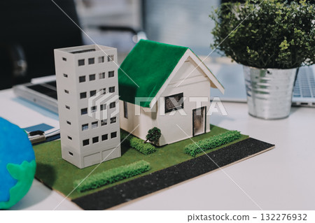 Group of businesspeople in team brainstorm meeting discussion on ESG (Environmental, social, corporate governance) organization planning. Sustainable business, coworker people teamwork. Close up 132276932