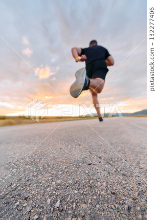 Sunset Runner Embracing the Serenity of Dusk with Every Stride Sunset Runner Embracing the Serenity of Dusk with Every Stride 132277406