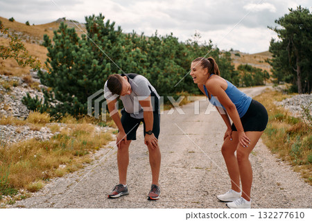 Romantic Couple Resting After Morning Run 132277610