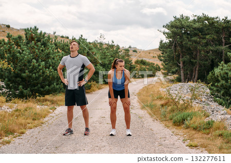 Romantic Couple Resting After Morning Run Romantic Couple Resting After Morning Run 132277611