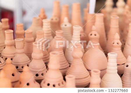 Close up of handmade clay incense burners. 132277660