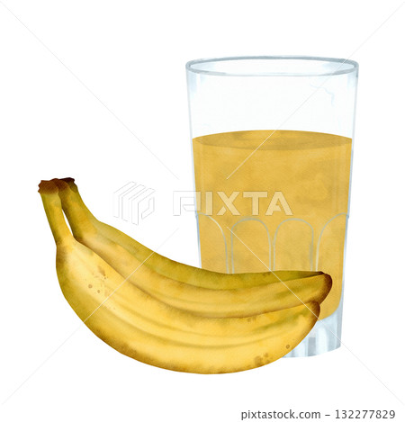 Savor Fresh Bananas Delightfully Complemented by a Invigorating Glass of Banana Juice 132277829