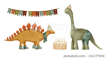 Adorable DinosaurThemed Birthday Celebration Featuring Cake and Colorful Banners Adorable DinosaurThemed Birthday Celebration Featuring Cake and Colorful Banners 132277849
