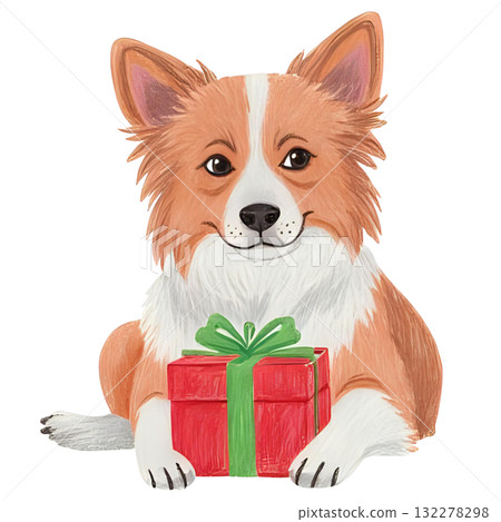 拿著聖誕禮物的狗 132278298