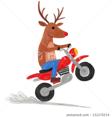 一頭馴鹿正在強力駕駛摩托車 一頭馴鹿正在強力駕駛摩托車 132278314