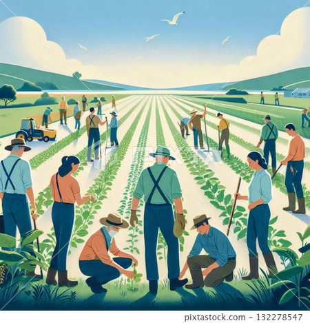 Illustration depicting collaboration in regional revitalization and community development / Smart agriculture / Created with the subtitle Regional revitalization 132278547
