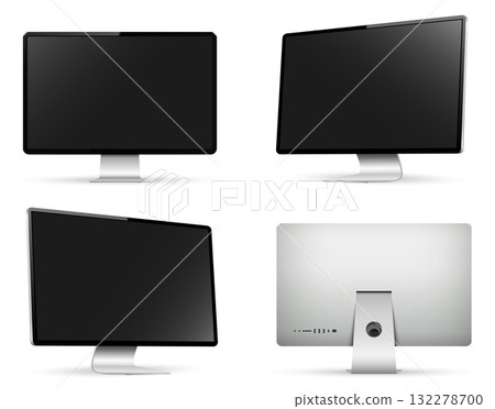 Realistic computer screen mockup. Computer display on four sides with blank screen. Realistic computer screen mockup. Computer display on four sides with blank screen. 132278700