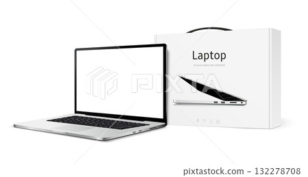 Laptop computer with package box mockup Laptop computer with package box mockup 132278708