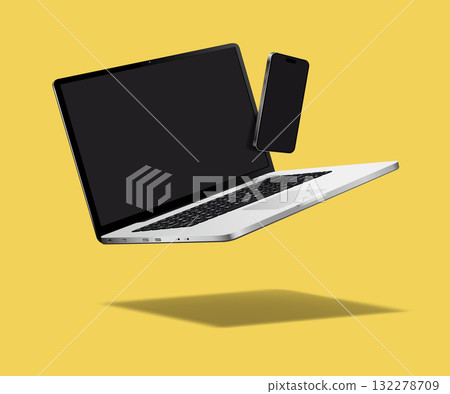 Levitation laptop with smartphone mockup Levitation laptop with smartphone mockup 132278709