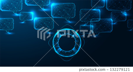 AI risk prevention and crisis communication with digital lifesaver ring and speech bubble network 132279121