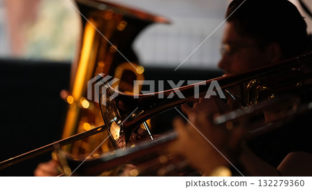 Trombone player performing in jazz band Trombone player performing in jazz band 132279360