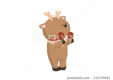 A cute Christmas illustration of a reindeer band, reindeer shaking maracas (winter, music) 132279441