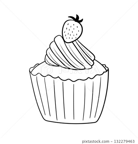 Strawberry cupcake hand drawn line art Strawberry cupcake hand drawn line art 132279463