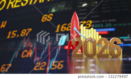 The Rocket and 2026 Chart for Business concept 3d Rendering. 132279497