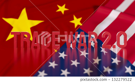 The Trade war 2 on USA and China Flag for Business concept 3d Rendering. 132279522