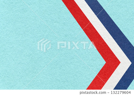 Pastel blue textured paper background with red, white, navy arrow shapes and copy space. Abstract geometric banner 132279604
