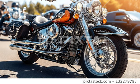 Gleaming Harley Davidson Heritage Softail Classic with Chrome Ac 132279785
